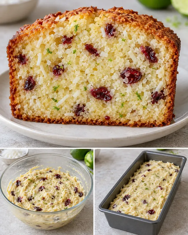 Plumcake al burro — cocco, lime, mirtilli rossi