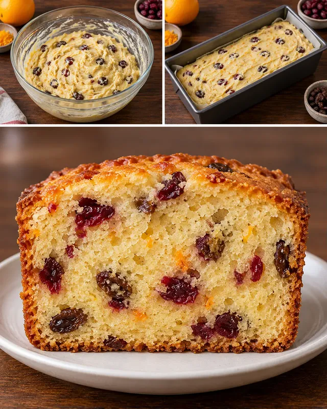 Plumcake al burro — mirtilli rossi, arancia, uvetta