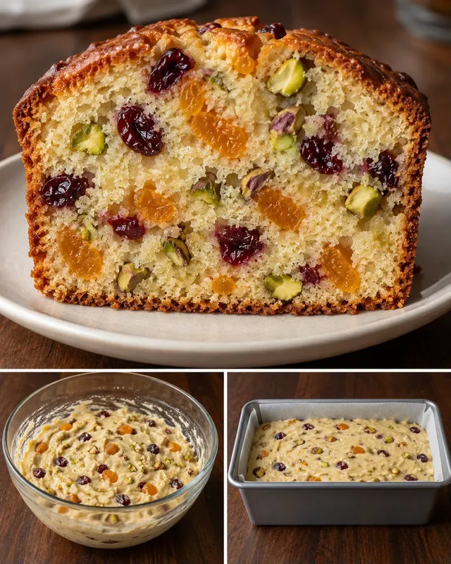 Plumcake al burro — albicocche secche, pistacchi, mirtilli rossi