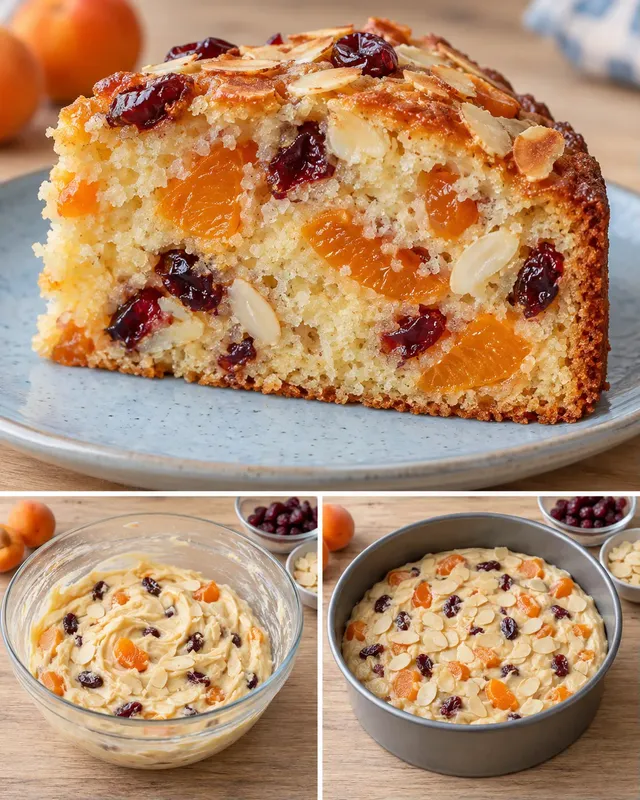 Torta allo yogurt — albicocche, mandorle, mirtilli rossi