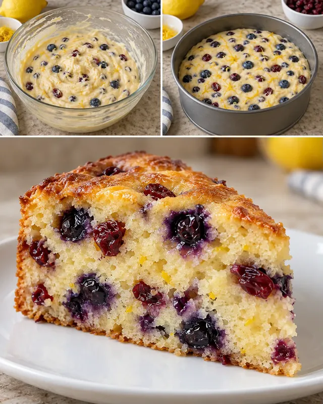 Torta allo yogurt — mirtilli, limone, mirtilli rossi