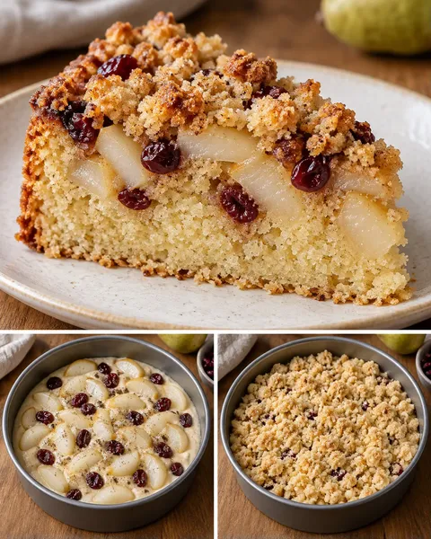 Torta con crumble — pere, cardamomo, mirtilli rossi
