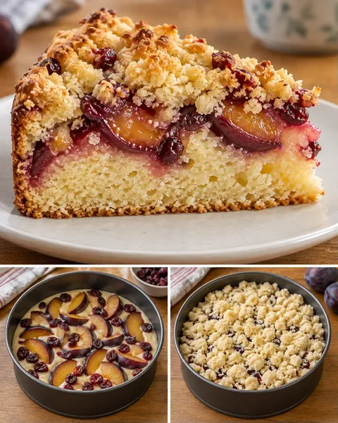 Torta con crumble — prugne, vaniglia, mirtilli rossi