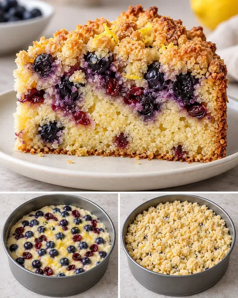 Torta con crumble — mirtilli, limone, mirtilli rossi
