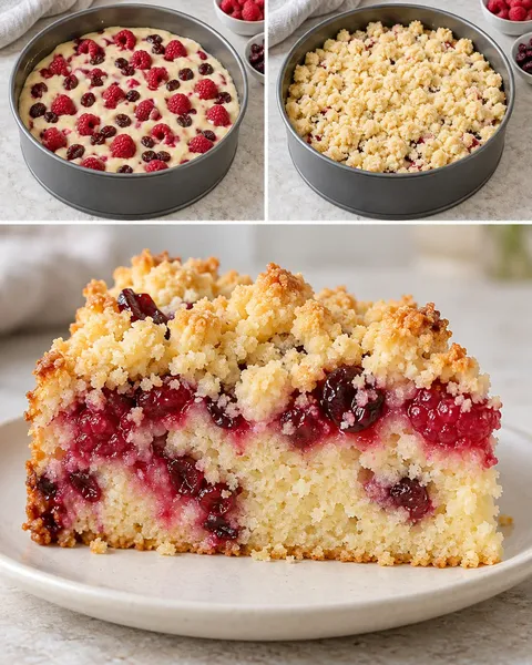 Torta con crumble — lamponi, vaniglia, mirtilli rossi