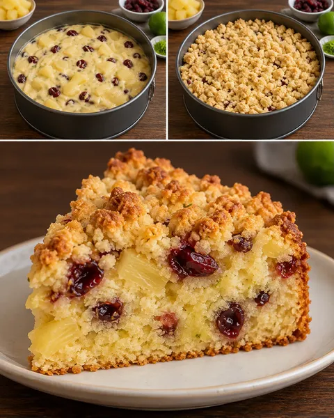 Torta con crumble — ananas, lime, mirtilli rossi