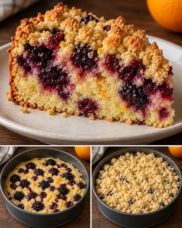 Torta con crumble — more, arancia, mirtilli rossi