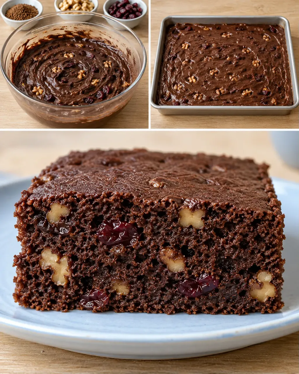 Torta al cacao — caffè, noci, mirtilli rossi