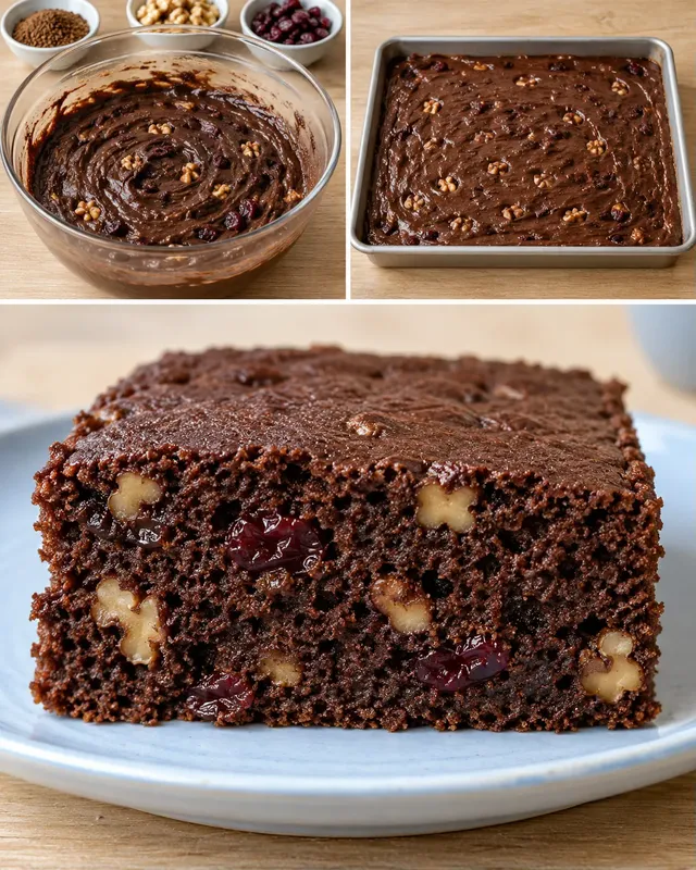 Torta al cacao — caffè, noci, mirtilli rossi