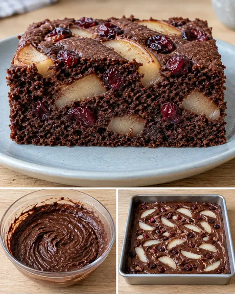 Torta al cacao — pere, cardamomo, mirtilli rossi