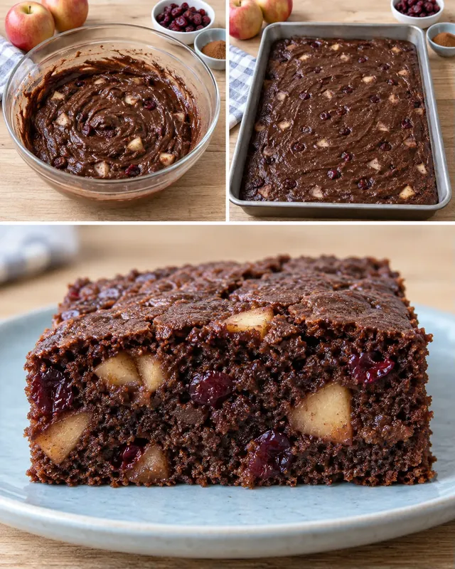 Torta al cacao — mele, cannella, mirtilli rossi