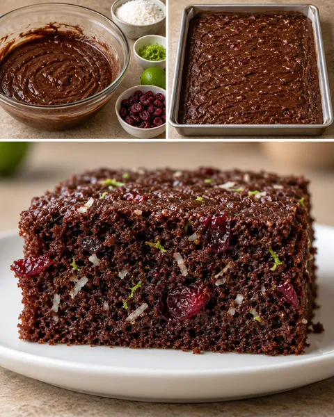 Torta al cacao — cocco, lime, mirtilli rossi