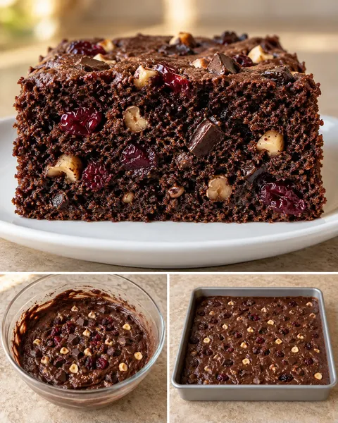 Torta al cacao — cioccolato fondente, nocciole, mirtilli rossi
