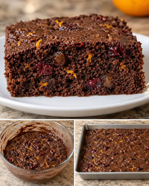 Torta al cacao — mirtilli rossi, arancia, uvetta