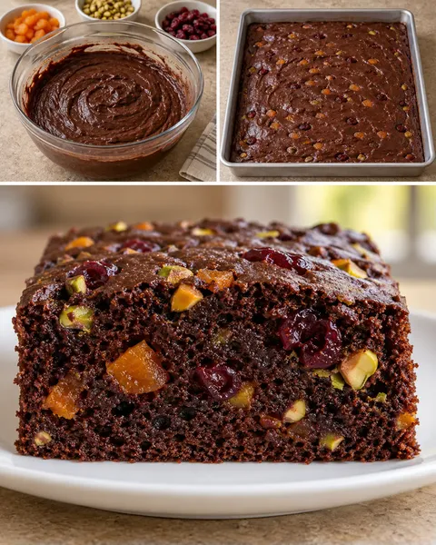 Torta al cacao — albicocche secche, pistacchi, mirtilli rossi