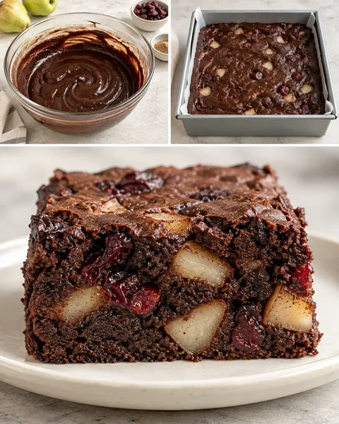 Brownie — pere, cardamomo, mirtilli rossi