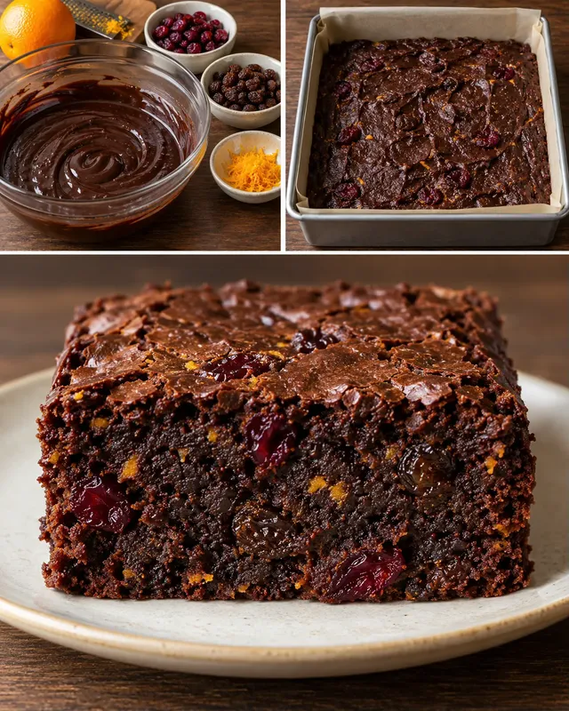 Brownie — mirtilli rossi, arancia, uvetta