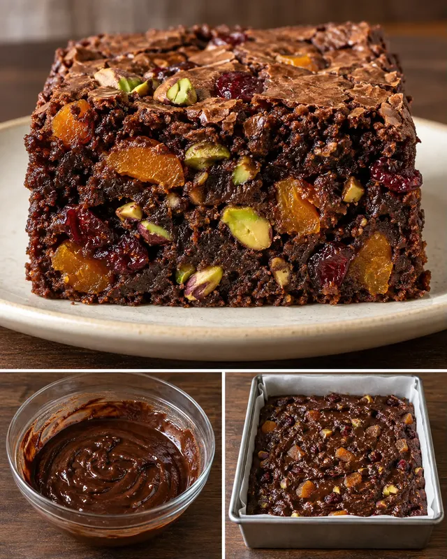 Brownie — albicocche secche, pistacchi, mirtilli rossi