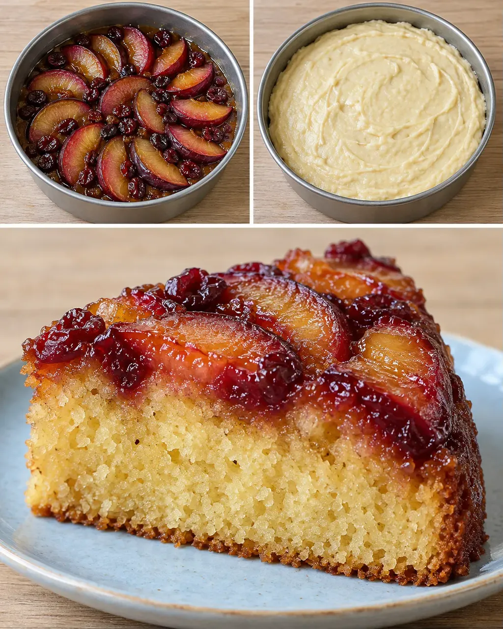 Torta rovesciata — prugne, vaniglia, mirtilli rossi