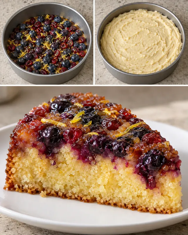 Torta rovesciata — mirtilli, limone, mirtilli rossi