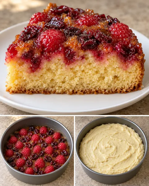 Torta rovesciata — lamponi, vaniglia, mirtilli rossi