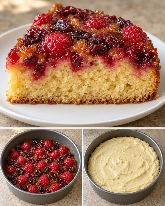 Torta rovesciata — lamponi, vaniglia, mirtilli rossi