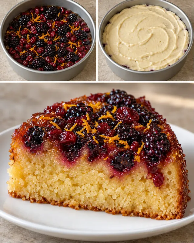 Torta rovesciata — more, arancia, mirtilli rossi