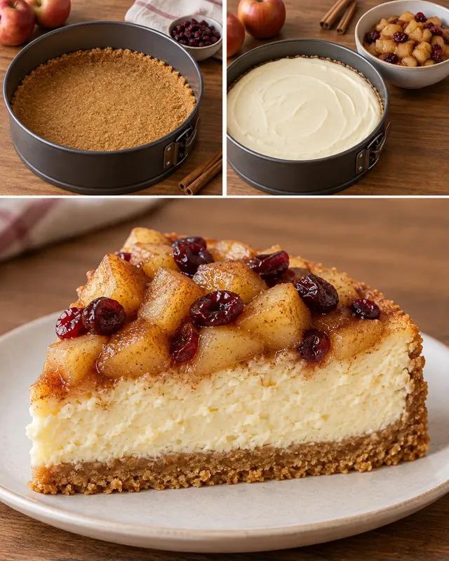 Cheesecake al forno — mele, cannella, mirtilli rossi