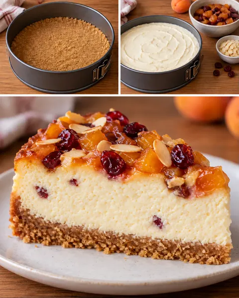 Cheesecake al forno — albicocche, mandorle, mirtilli rossi