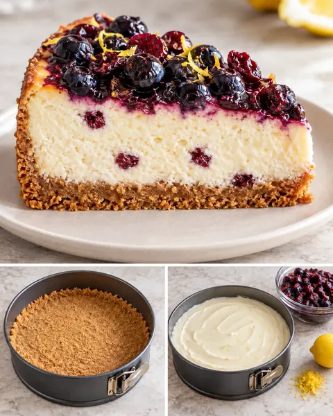 Cheesecake al forno — mirtilli, limone, mirtilli rossi