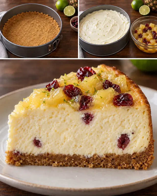 Cheesecake al forno — ananas, lime, mirtilli rossi