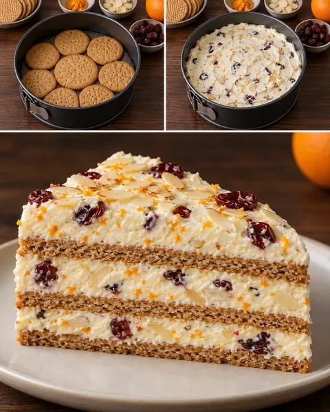 Torta fredda ai biscotti — arancia, mandorle, mirtilli rossi
