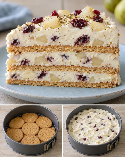 Torta fredda ai biscotti — pere, cardamomo, mirtilli rossi