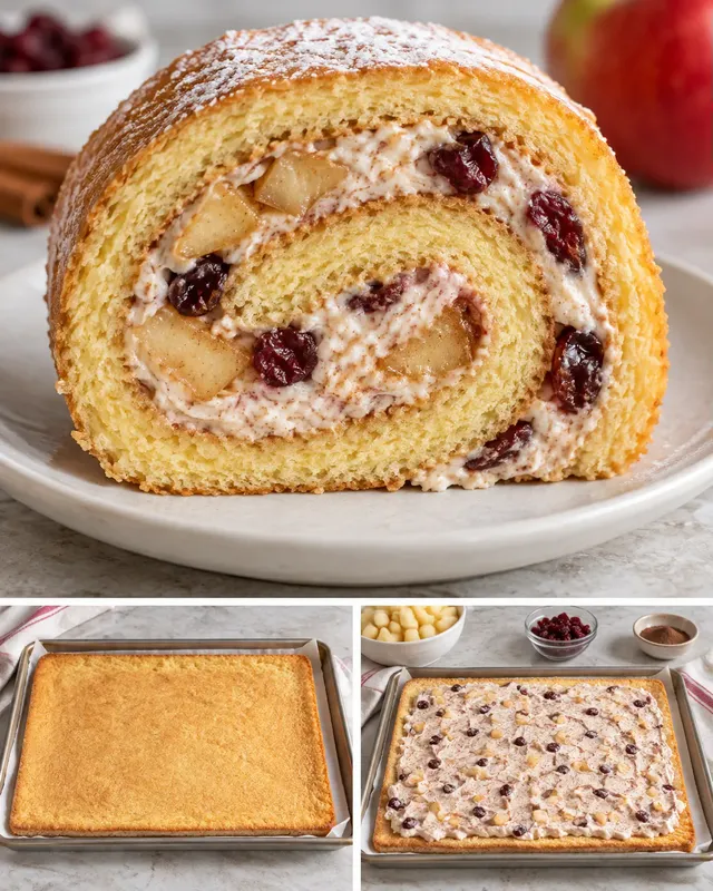 Rotolo di pan di Spagna — mele, cannella, mirtilli rossi