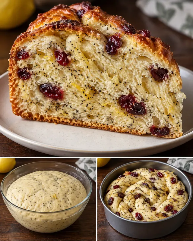 Dolce lievitato — limone, papavero, mirtilli rossi