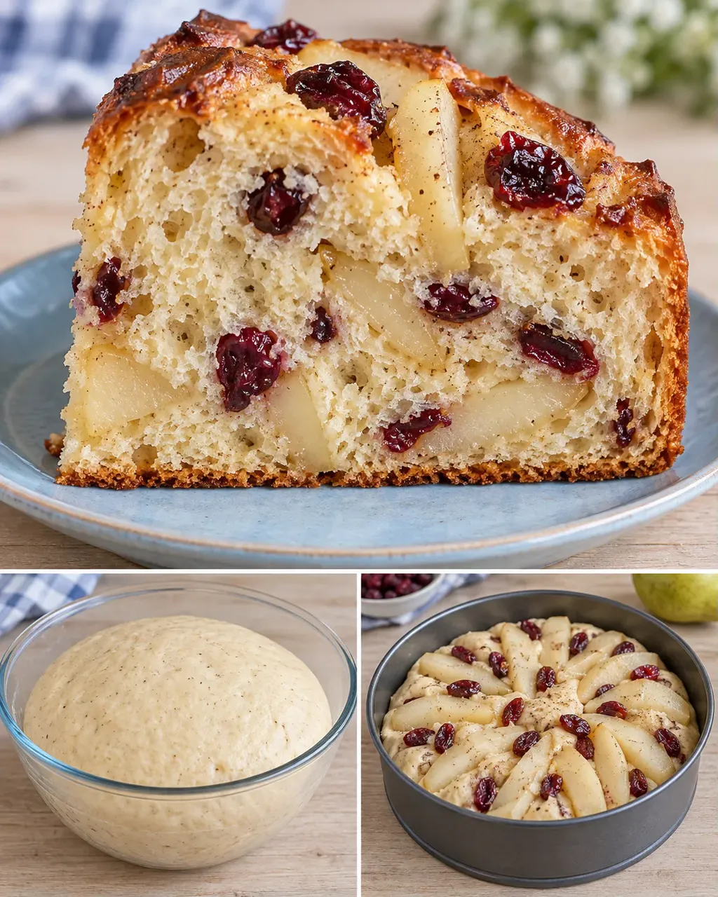 Dolce lievitato — pere, cardamomo, mirtilli rossi