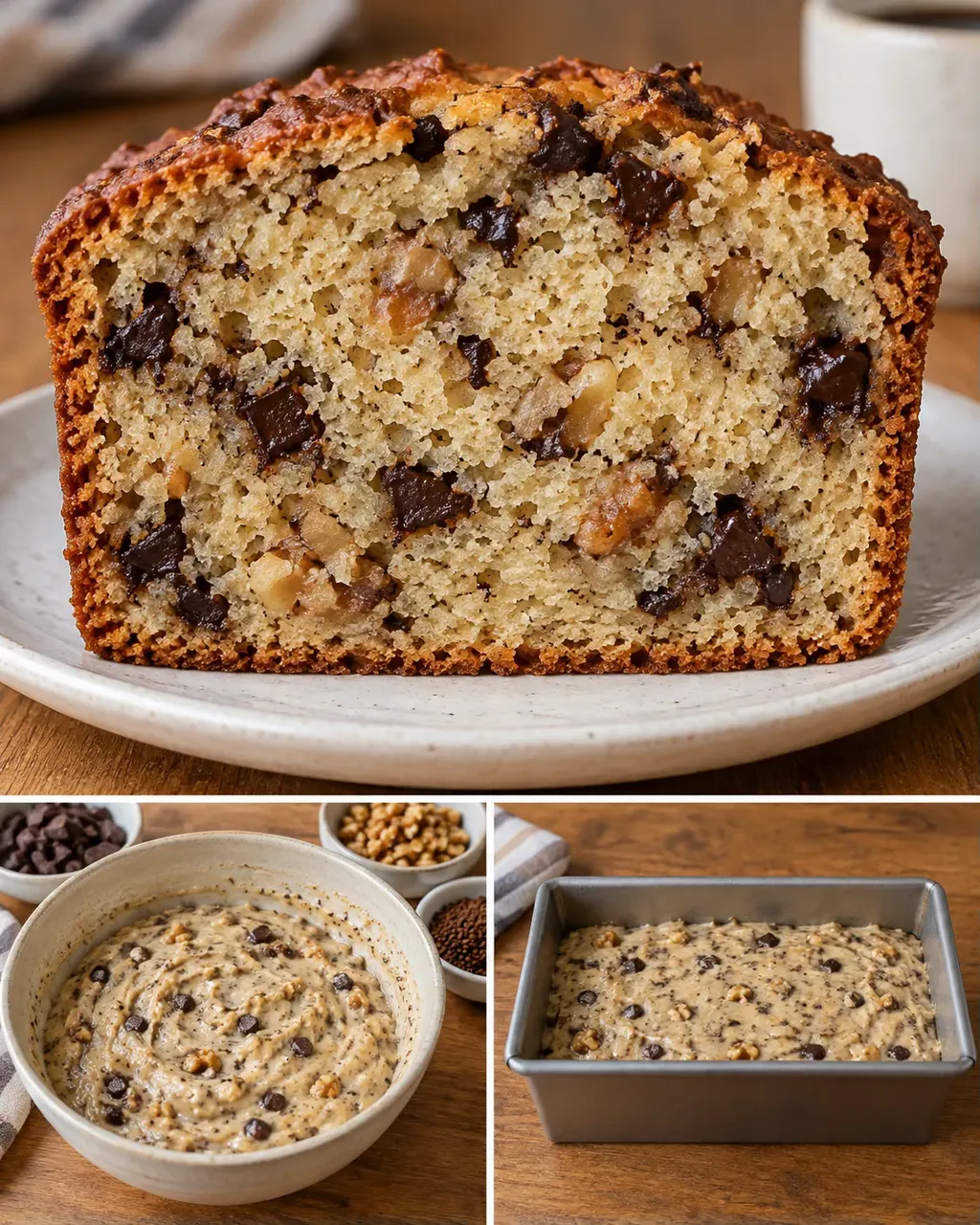 Plumcake al burro — caffè, noci, cioccolato fondente
