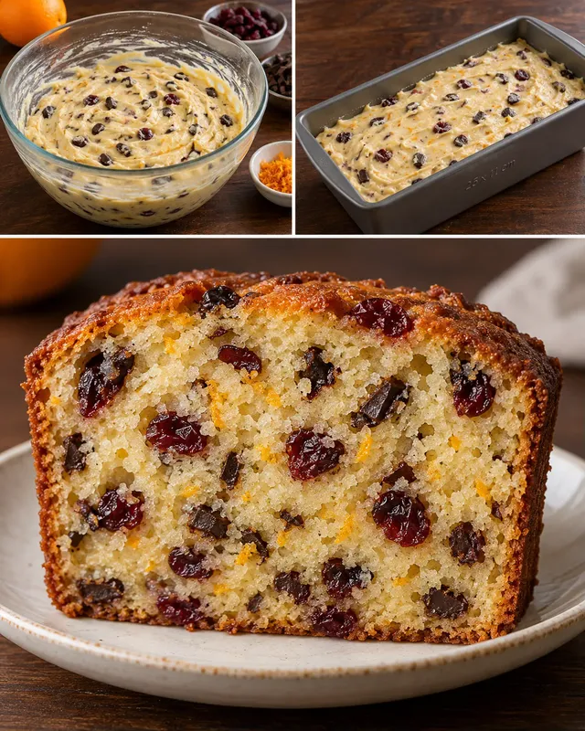 Plumcake al burro — mirtilli rossi, arancia, cioccolato fondente