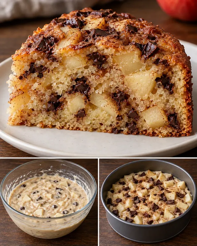 Torta allo yogurt — mele, cannella, cioccolato fondente