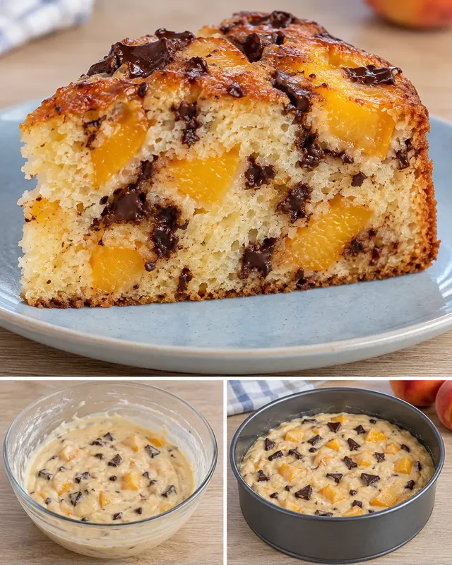 Torta allo yogurt — pesche, vaniglia, cioccolato fondente
