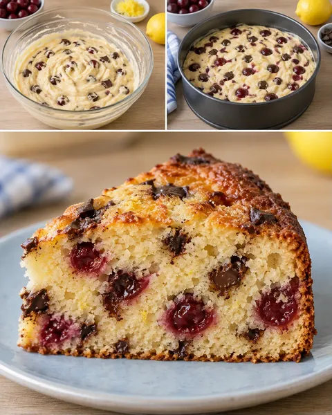 Torta allo yogurt — amarene, limone, cioccolato fondente