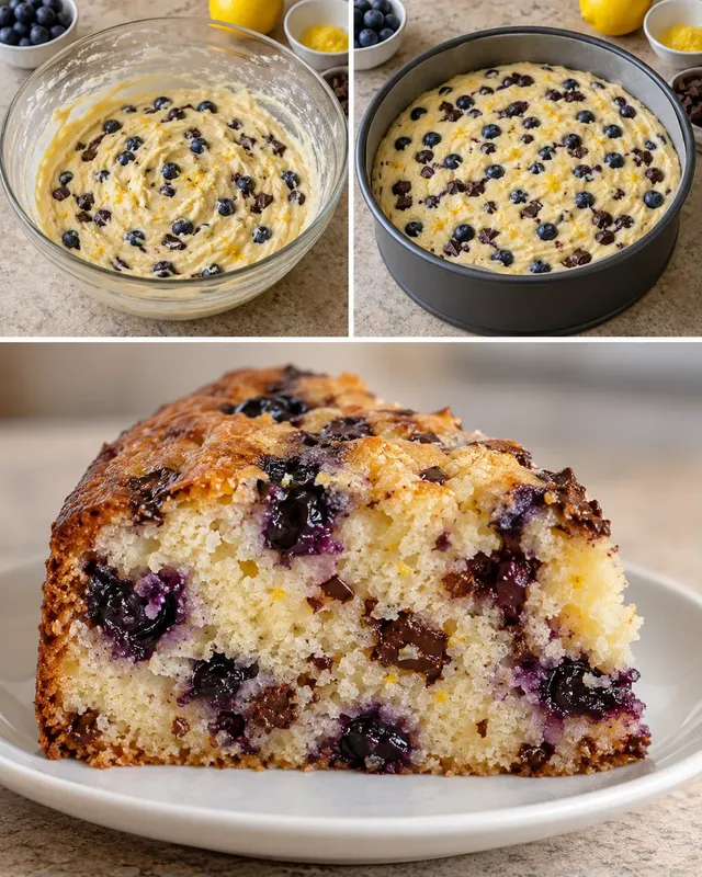 Torta allo yogurt — mirtilli, limone, cioccolato fondente