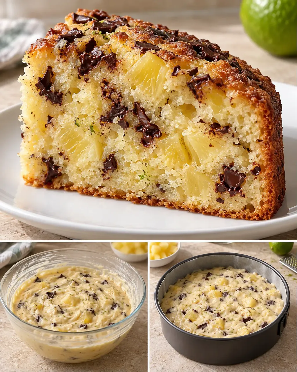 Torta allo yogurt — ananas, lime, cioccolato fondente