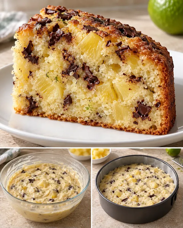 Torta allo yogurt — ananas, lime, cioccolato fondente
