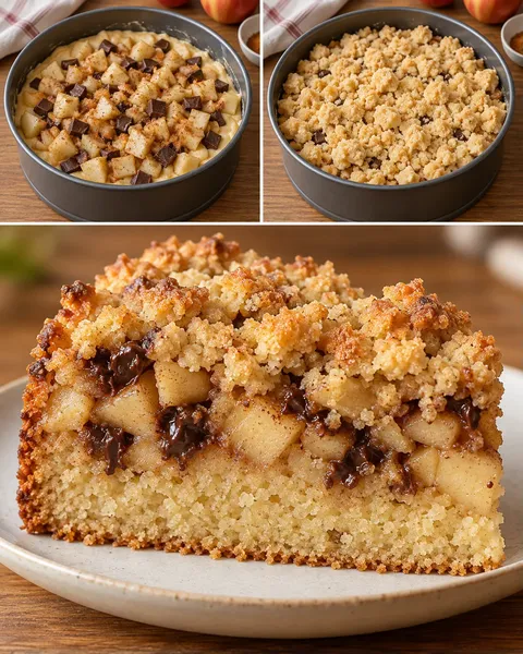 Torta con crumble — mele, cannella, cioccolato fondente