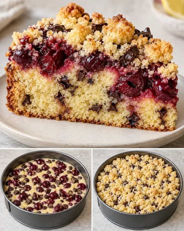 Torta con crumble — amarene, limone, cioccolato fondente