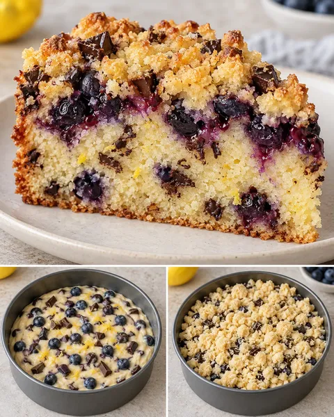 Torta con crumble — mirtilli, limone, cioccolato fondente