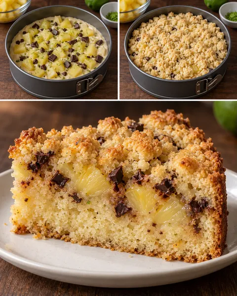 Torta con crumble — ananas, lime, cioccolato fondente