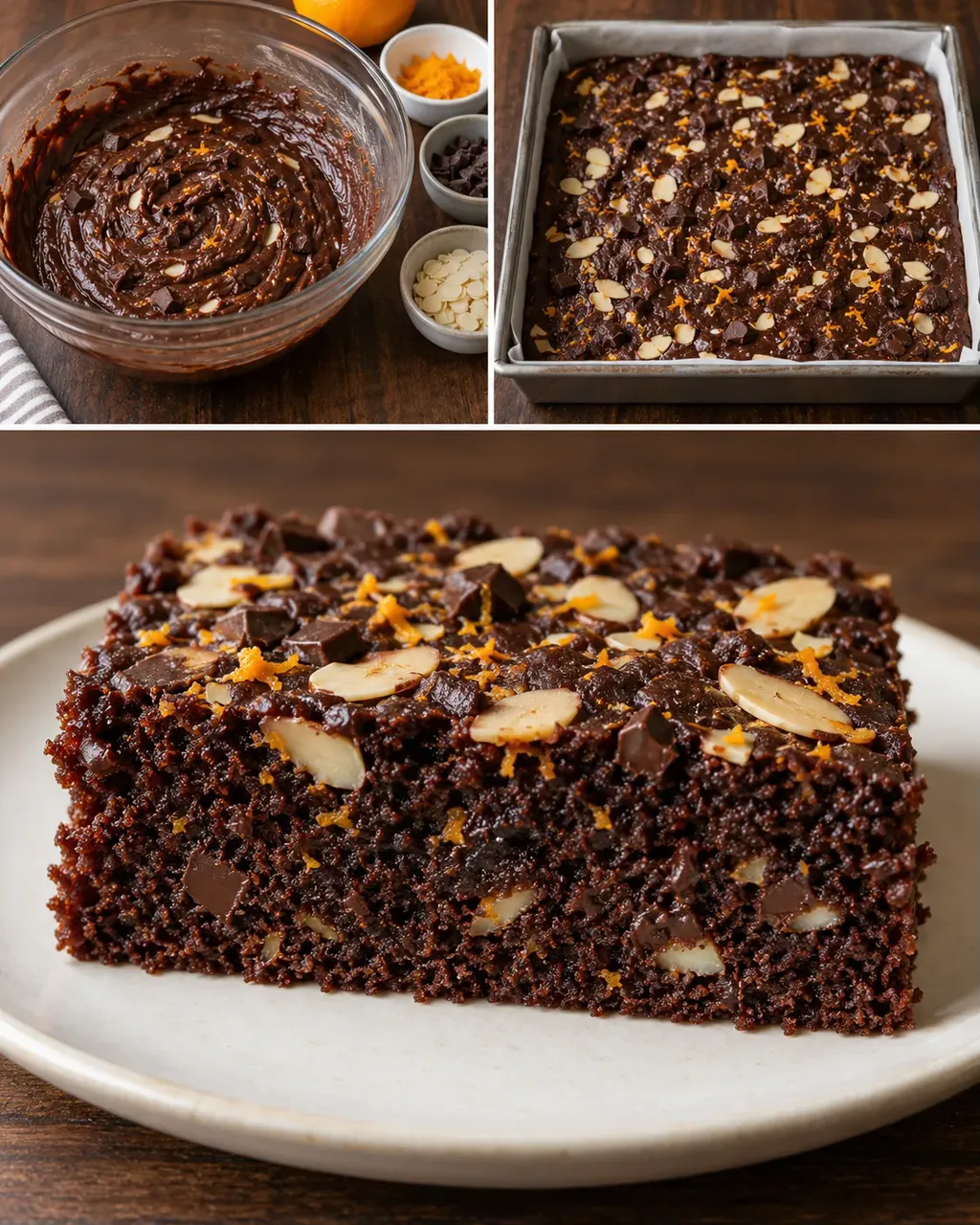 Torta al cacao — arancia, mandorle, cioccolato fondente