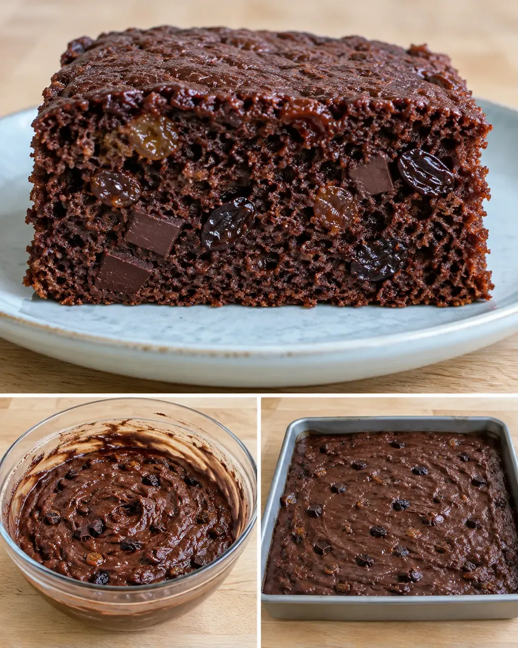 Torta al cacao — uvetta, vaniglia, cioccolato fondente